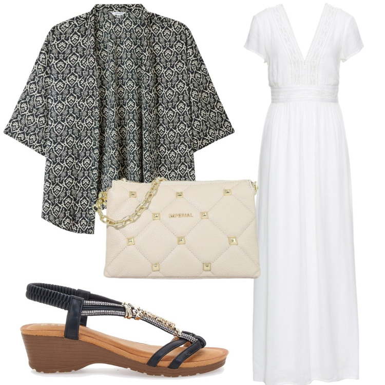 Outfit donna - Total look #1930400. Stile Trendy per Tutti i giorni. Abbinamento con vestiti lunghi, blazer, pochette, sandali.