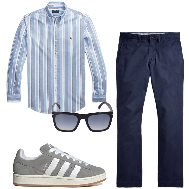 Outfit uomo - Ti presento i miei. Stile Trendy per Tutti i giorni. Abbinamento con pantaloni, camicie, occhiali da sole, sneakers.