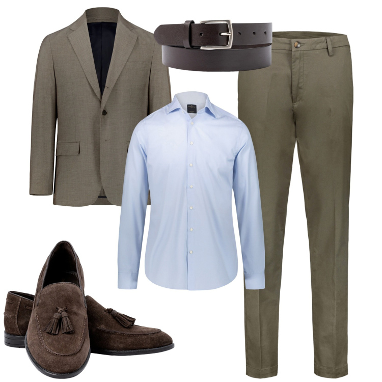 Outfit uomo - In ufficio. Stile Business/Elegante per Ufficio. Abbinamento con camicie, cinture, scarpe stringate, pantaloni chino, abiti.