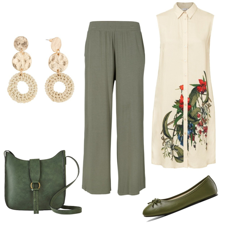 Outfit donna - Per le vie di roma. Stile Bon Ton per Tutti i giorni. Abbinamento con pantaloni, orecchini, camicie, ballerine, borse a tracolla.