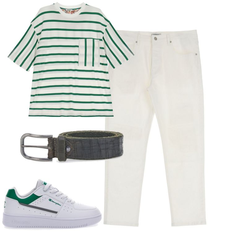 Outfit uomo - La t-shirt a righe. Stile Casual per Tutti i giorni. Abbinamento con pantaloni, t-shirt, cinture, sneakers.