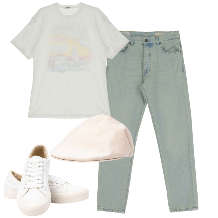 Outfit uomo - Bello lui. Stile Urban per Tutti i giorni. Abbinamento con jeans slim fit, t-shirt, cappelli e berretti, sneakers.