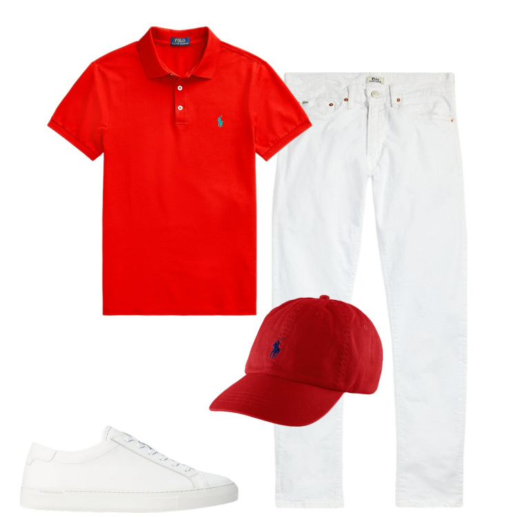 Outfit uomo - Total look #1930514. Stile Urban per Tutti i giorni. Abbinamento con cappelli, polo, jeans, sneakers.
