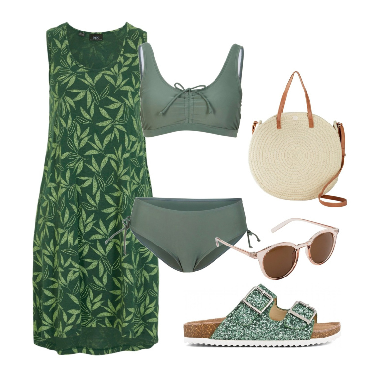 Outfit donna - Giornata in spiaggia!!!. Stile Casual chic per Mare. Abbinamento con vestiti senza maniche, bikini, occhiali da sole, borse a tracolla, sandali.