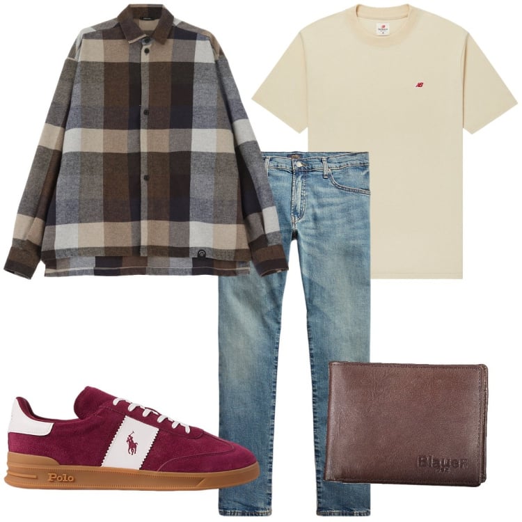 Outfit uomo - Total look #1930854. Stile Urban per Tutti i giorni. Abbinamento con t-shirt, camicie, jeans, sneakers, portafogli.