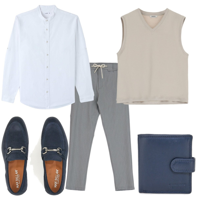 Outfit uomo - Total look #1931026. Stile Business/Elegante per Serata speciale. Abbinamento con camicie, pantaloni, gilet, portafogli, scarpe stringate.