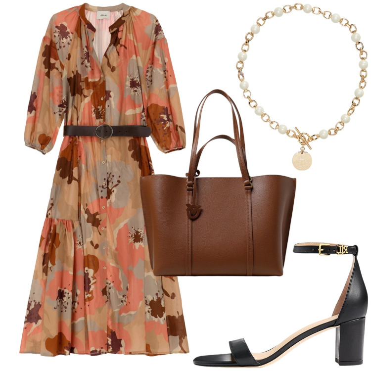 Outfit donna - Total look #1931136. Stile Vintage retrò per Tutti i giorni. Abbinamento con vestiti midi/longuette, collane, sandali in pelle, borse tote.