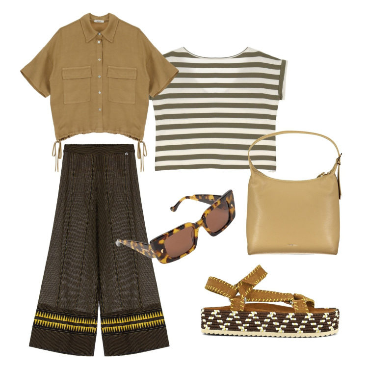 Outfit donna - Consigli per gli acquisti!!!. Stile Etnico per Tutti i giorni. Abbinamento con t-shirt, pantaloni a palazzo, camicie a manica corta, sandali, borse a spalla, occhiali da sole.