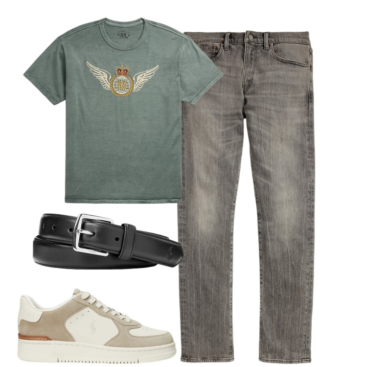 Outfit uomo - Ralph Lauren. Stile Casual per Tutti i giorni. Abbinamento con cinture, sneakers, t-shirt, jeans.