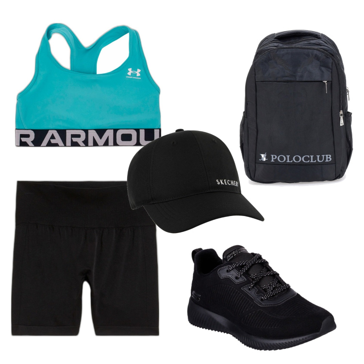 Outfit donna - Total look #1931494. Stile Sporty chic per Mare. Abbinamento con shorts, scarpe sportive, top, berretti, borse sportive.