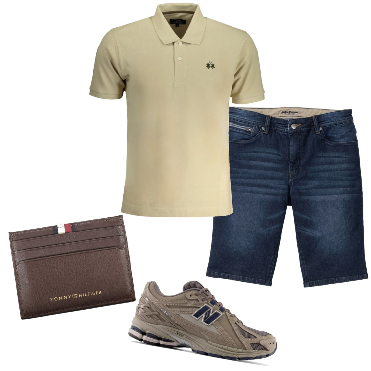 Outfit uomo - Giornata di commissioni. Stile Casual per Tutti i giorni. Abbinamento con bermuda, sneakers, portafogli, polo.