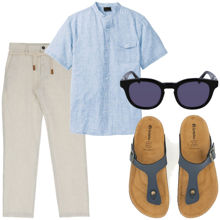 Outfit uomo - Total look #1931609. Stile Casual per Tutti i giorni. Abbinamento con camicie a manica corta, pantaloni, occhiali da sole, sandali.