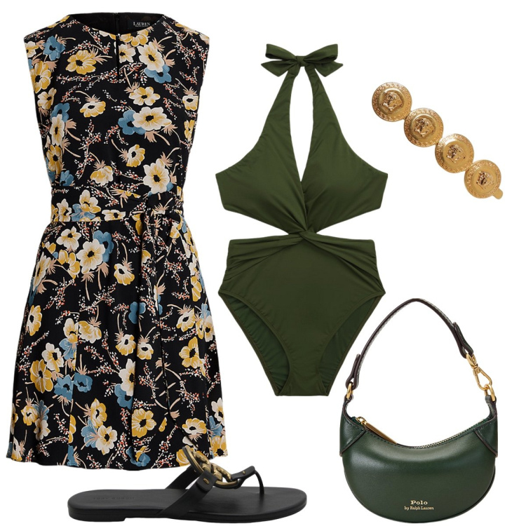 Outfit donna - La molletta preziosa. Stile Bon Ton per Mare. Abbinamento con portafogli, vestiti, costumi, ciabatte, accessori per capelli.