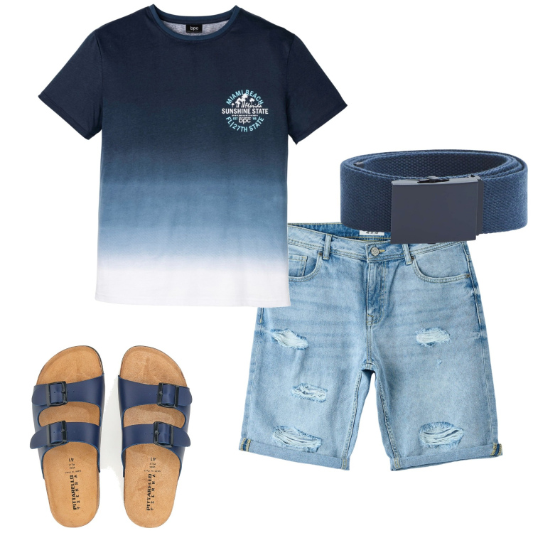 Outfit uomo - I bermuda per le vacanze. Stile Casual per Mare. Abbinamento con t-shirt, cinture, shorts, sandali.