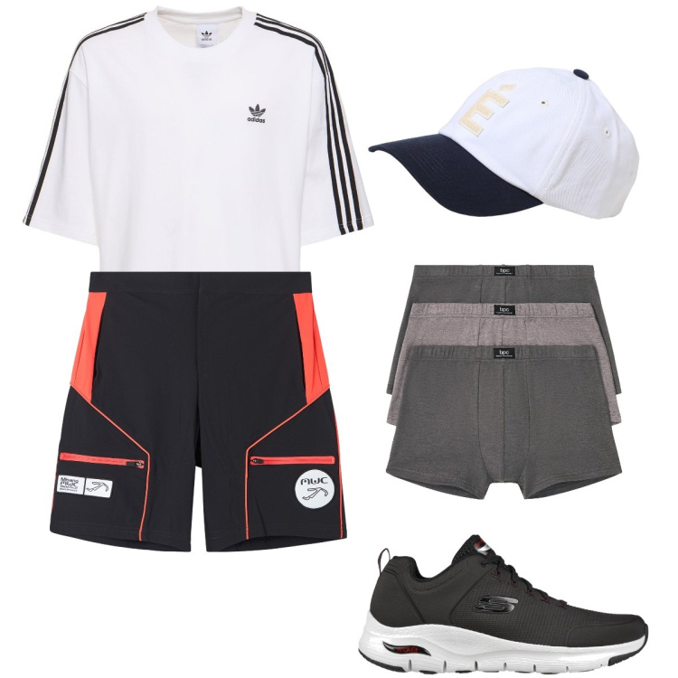 Outfit uomo - Il tris di boxer. Stile Casual per Sport. Abbinamento con boxer, bermuda, sneakers, cappelli, t-shirt.