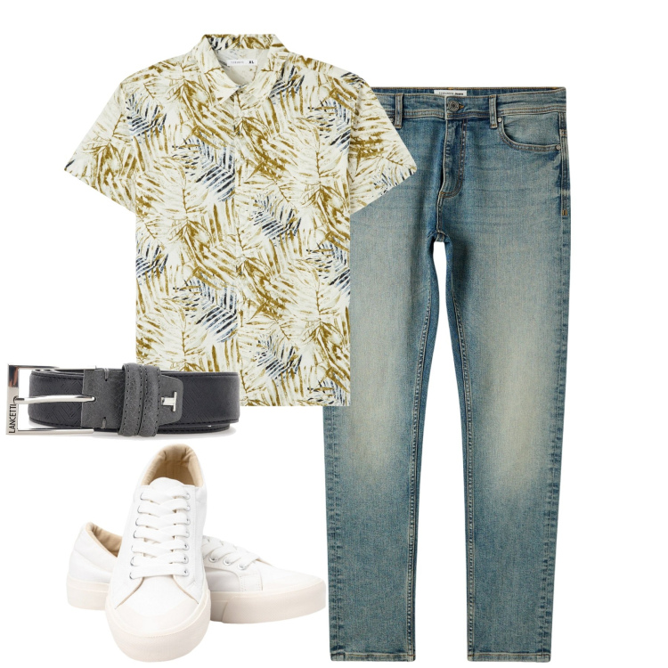 Outfit uomo - Total look #1931757. Stile Urban per Tutti i giorni. Abbinamento con camicie a manica corta, jeans skinny, sneakers, cinture.