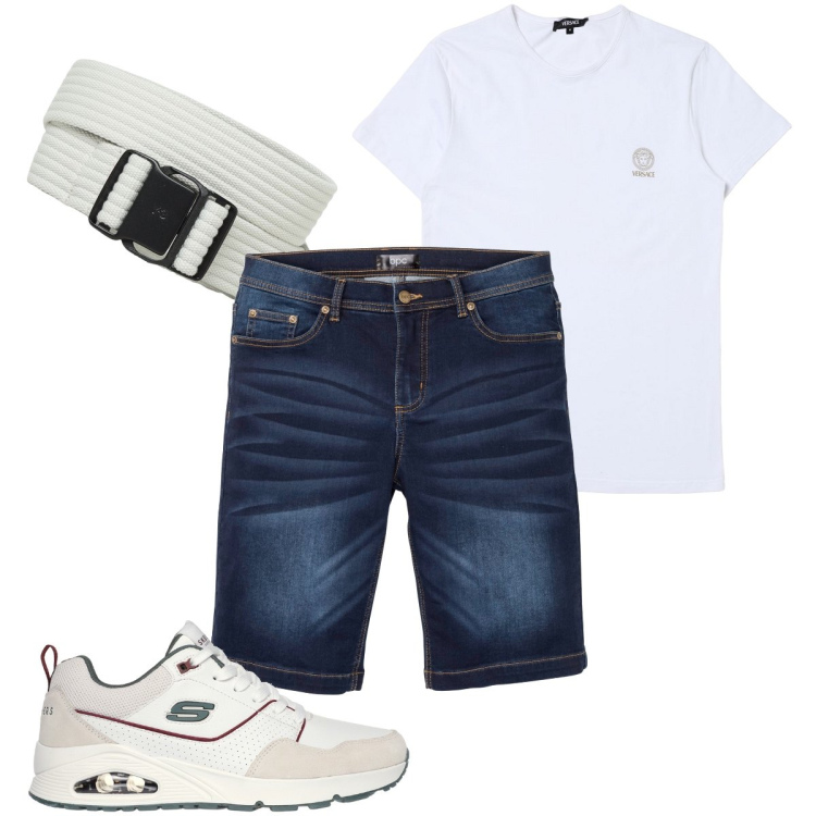 Outfit uomo - Le bermuda in jeans. Stile Urban per Tutti i giorni. Abbinamento con bermuda, sneakers, t-shirt, cinture.
