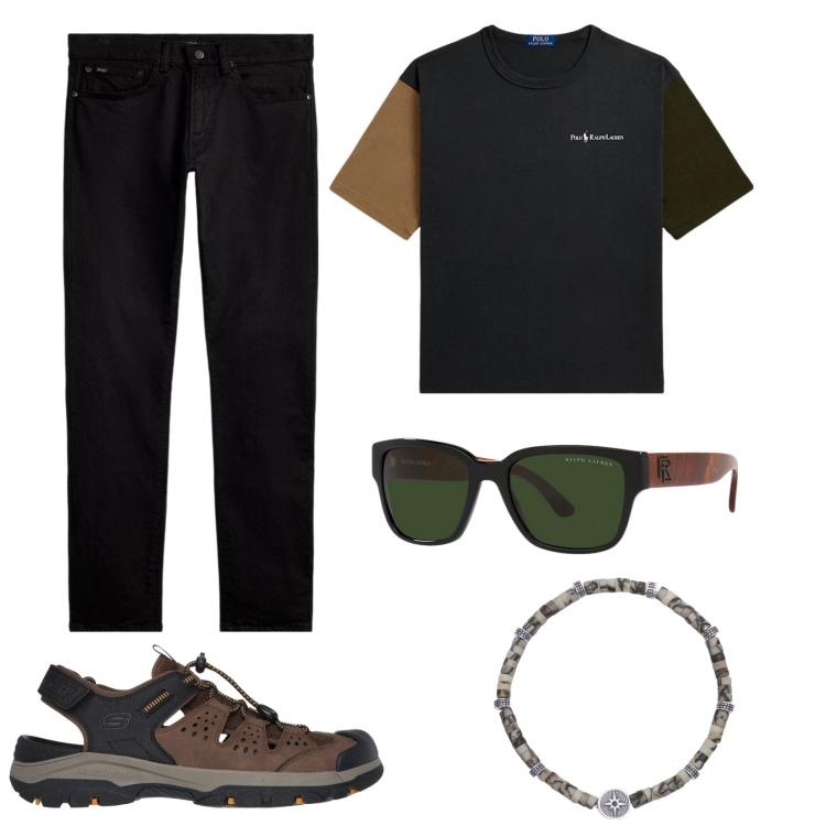Outfit uomo - Fisherman comodi. Stile Trendy per Tutti i giorni. Abbinamento con braccialetti, jeans, occhiali da sole, t-shirt, sandali.