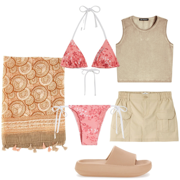 Outfit donna - Bikini forever. Stile Basic per Mare. look ideale per Petite. Abbinamento con minigonne, top, bikini, bikini, ciabatte, vestiti da spiaggia.