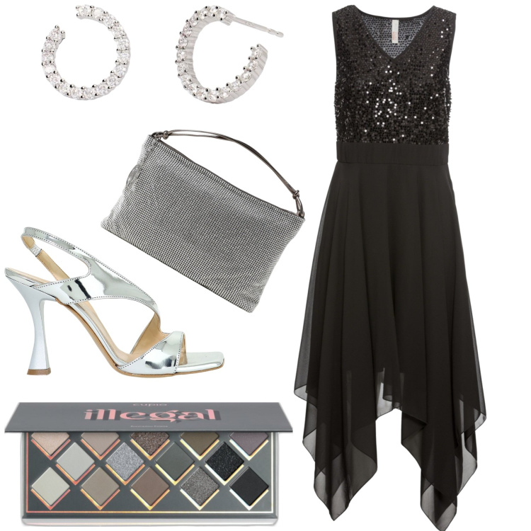 Outfit donna - Eventi mondani. Stile Chic per Serata fuori. Abbinamento con vestiti midi/longuette, ombretti, orecchini, sandali in pelle, borse a spalla.