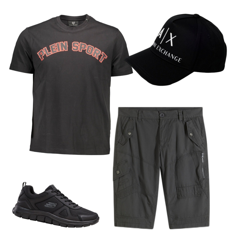 Outfit uomo - Total look #1931856. Stile Casual per Tutti i giorni. Abbinamento con bermuda, sneakers, t-shirt, cappelli.