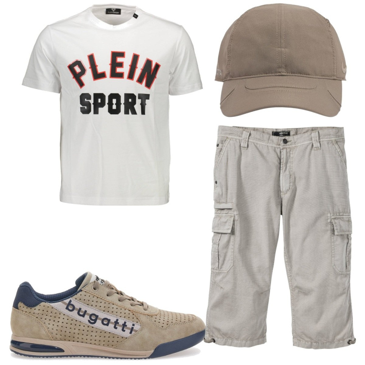 Outfit uomo - Total look #1931887. Stile Trendy per Tutti i giorni. Abbinamento con bermuda, t-shirt, sneakers, cappelli.