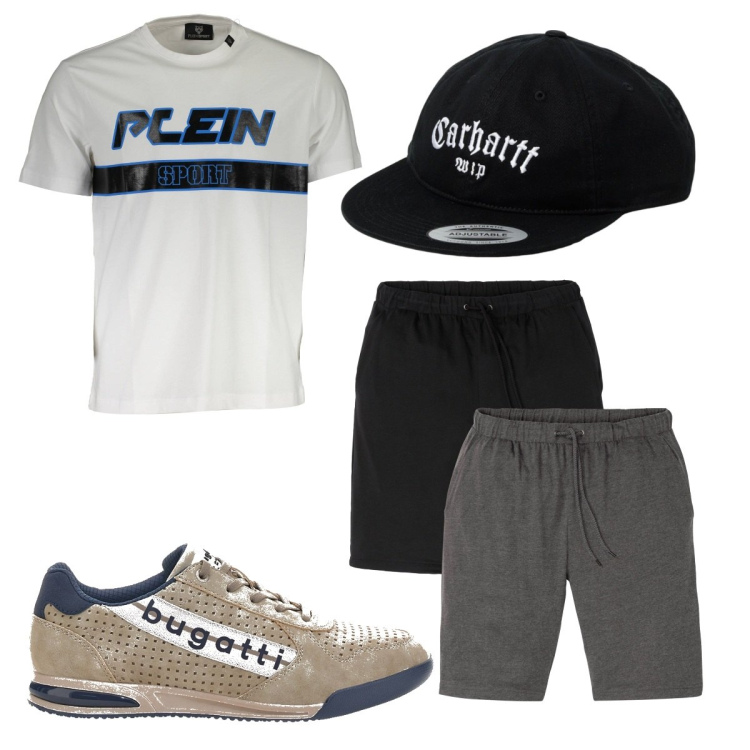 Outfit uomo - Total look #1931889. Stile Trendy per Tutti i giorni. Abbinamento con bermuda, sneakers, cappelli, t-shirt.