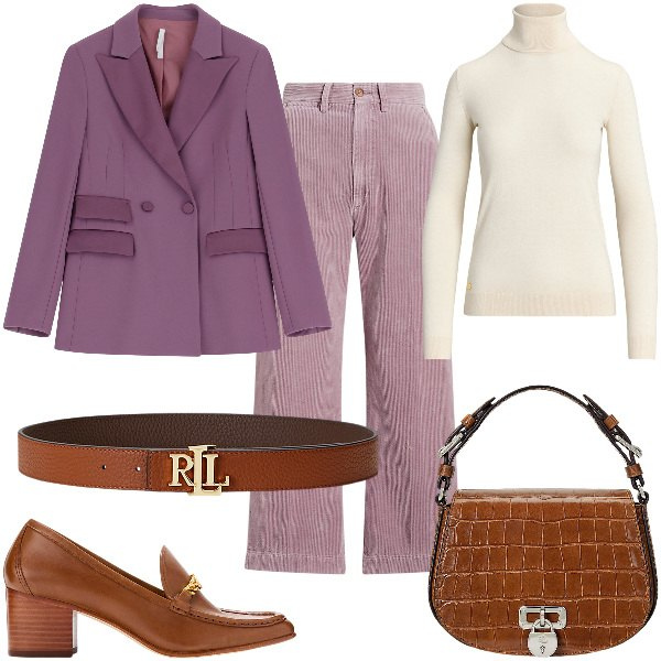 Outfit donna - Total look #1931918. Stile Vintage retrò per Ufficio. Abbinamento con blazer, cinture, maglieria, pantaloni, décolleté, borse a tracolla.