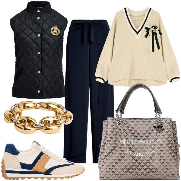 Outfit donna - Total look #1931929. Stile Sporty chic per Tutti i giorni. Abbinamento con felpe, piumini, sneakers, pantaloni, braccialetti, borse a mano.