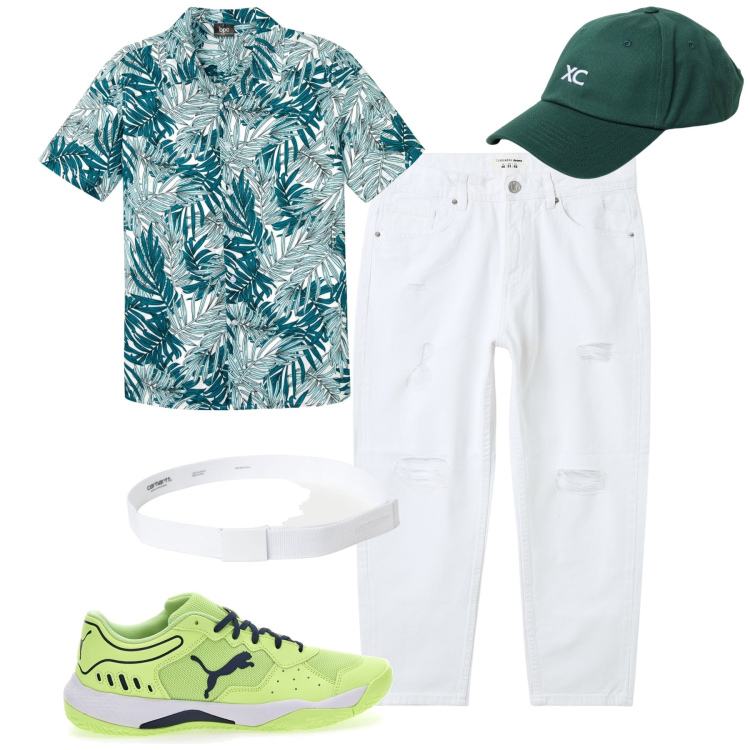 Outfit uomo - Total look #1932303. Stile Casual per Tutti i giorni. Abbinamento con camicie a manica corta, jeans strappati, cinture, cappelli, sneakers.