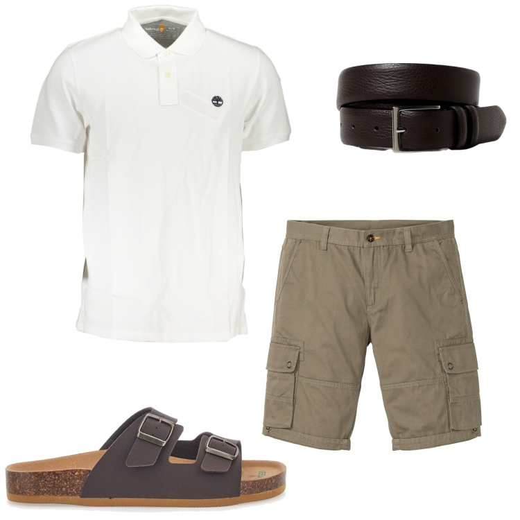 Outfit uomo - In vacanza. Stile Casual per Mare. Abbinamento con bermuda, polo, cinture, sandali.