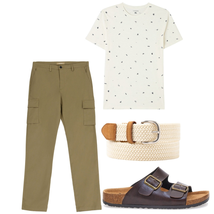 Outfit uomo - Max Dillan ai suoi piedi. Stile Casual per Tutti i giorni. Abbinamento con t-shirt, pantaloni cargo, sandali, cinture.