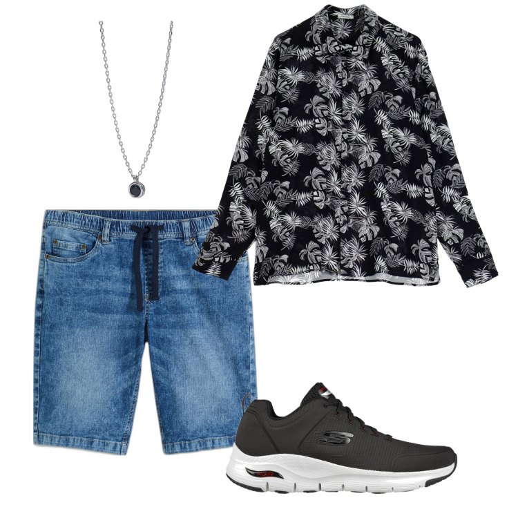 Outfit uomo - Una camicia super beat. Stile Urban per Serata speciale. Abbinamento con bermuda, collane, camicie, sneakers.