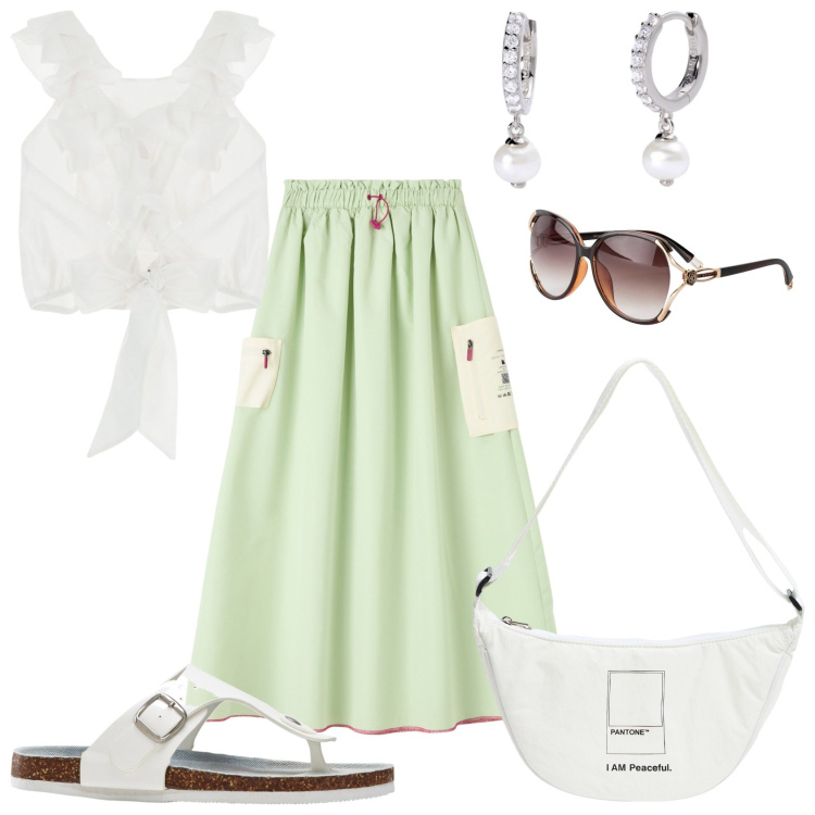Outfit donna - Vintage anni 60. Stile Vintage retrò per Tutti i giorni. Abbinamento con infradito, occhiali da sole, gonne lunghe, marsupi, orecchini, canottiere.