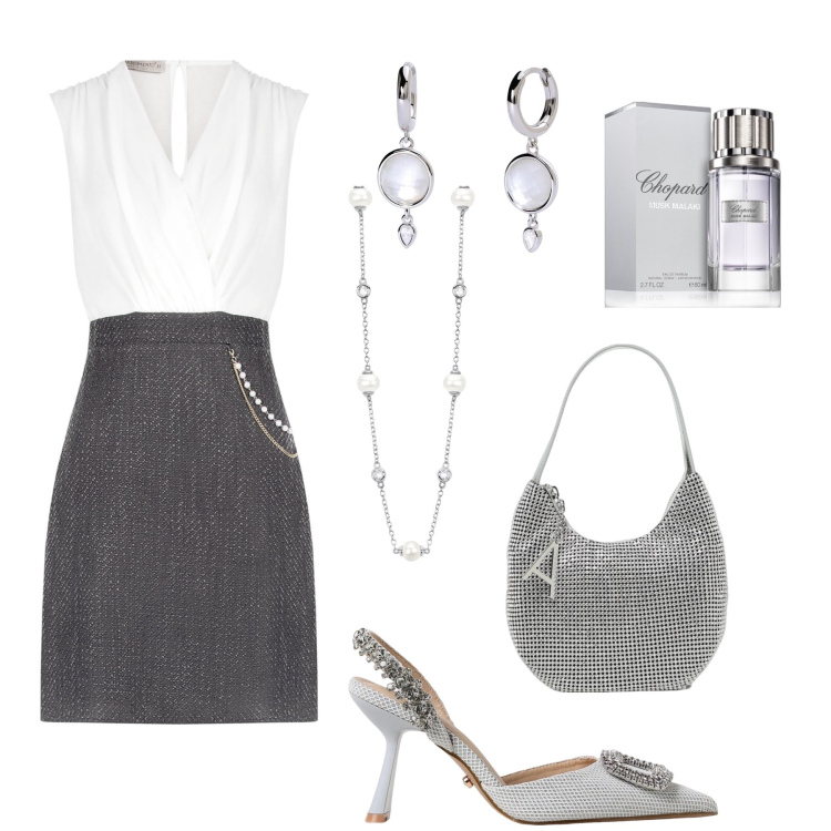 Outfit donna - Il tubino a doppio effetto. Stile Bon Ton per Cerimonia. Abbinamento con profumi, collane, orecchini, vestiti a tubino, borse a spalla, scarpe col tacco.