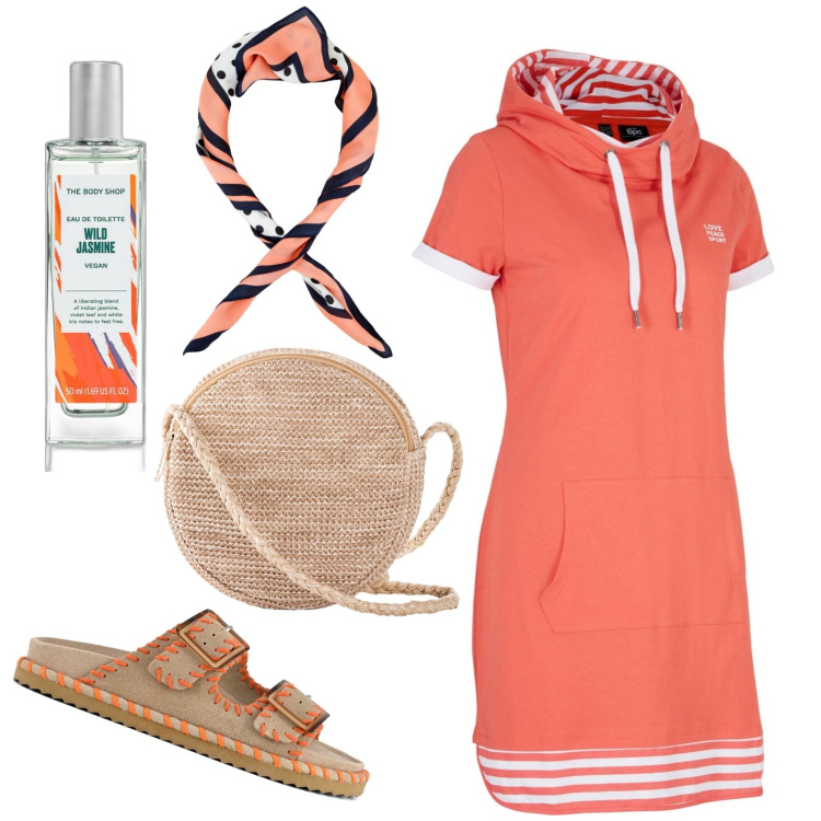 Outfit donna - Total look #1932595. Stile Casual per Tutti i giorni. Abbinamento con borse a tracolla, vestiti, profumi, foulard, sandali.