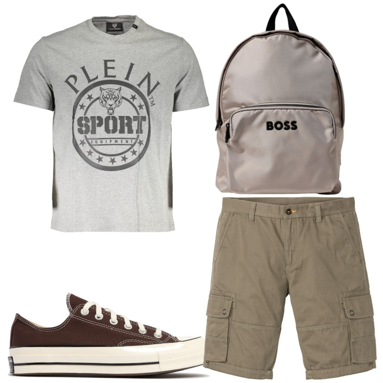 Outfit uomo - Total look #1932613. Stile Trendy per Tutti i giorni. Abbinamento con bermuda, t-shirt, borse sportive, sneakers.