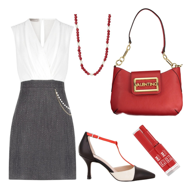 Outfit donna - Total look #1932646. Stile Bon Ton per Serata fuori. Abbinamento con rossetti, collane, vestiti a tubino, sandali in pelle, borse a spalla.