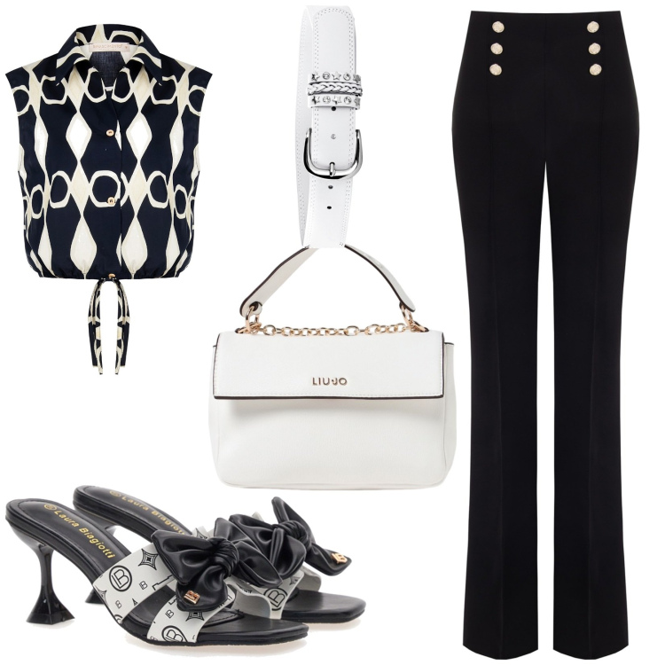 Outfit donna - Total look #1932702. Stile Boho per Cerimonia. Abbinamento con cinture, camicie, pantaloni, borse a mano, ciabatte.