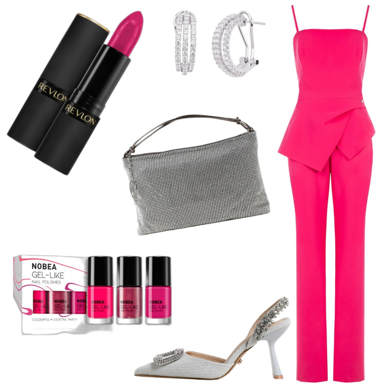 Outfit donna - Invitata al matrimonio di agosto. Stile Chic per Cerimonia. Abbinamento con smalti, rossetti, orecchini, tute, scarpe col tacco, borse a spalla.