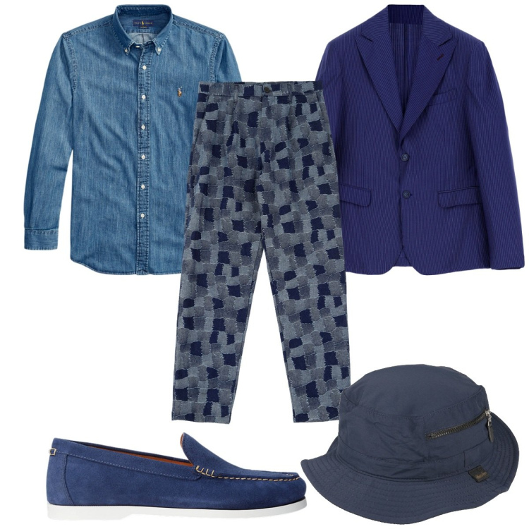Outfit uomo - Total look #1932774. Stile Trendy per Tutti i giorni. Abbinamento con cappelli, giacche, pantaloni cargo, scarpe stringate, camicie.