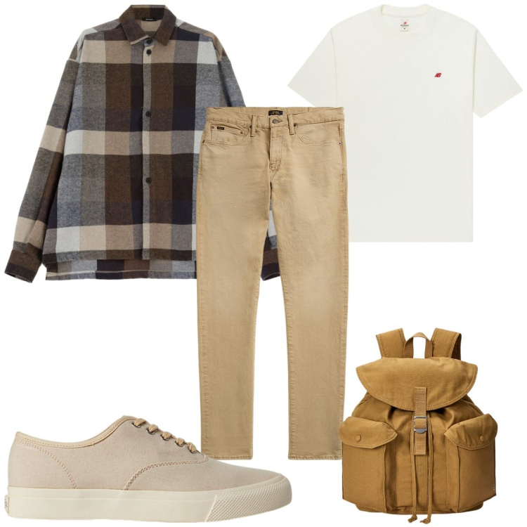 Outfit uomo - Total look #1932777. Stile Casual per Tutti i giorni. Abbinamento con t-shirt, camicie, sneakers, jeans, borse sportive.