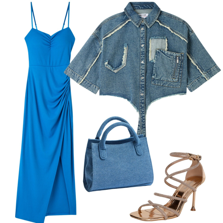 Outfit donna - Mare e balli. Stile Basic per Serata fuori. Abbinamento con camicie a manica corta, sandali col tacco, vestiti lunghi, borse a tracolla.