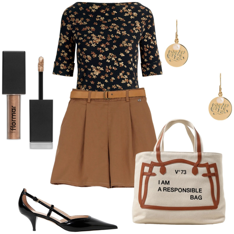 Outfit donna - Bermuda in città. Stile Urban per Ufficio. Abbinamento con ombretti, shorts, orecchini, maglieria, borse tote, scarpe col tacco.