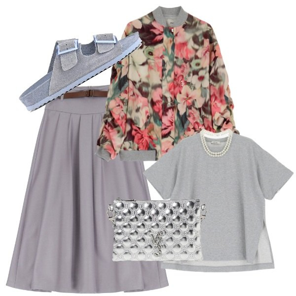 Outfit donna - In giro comoda. Stile Minimal per Mare. Abbinamento con gonne longuette, t-shirt, blazer, sandali, borse a tracolla.