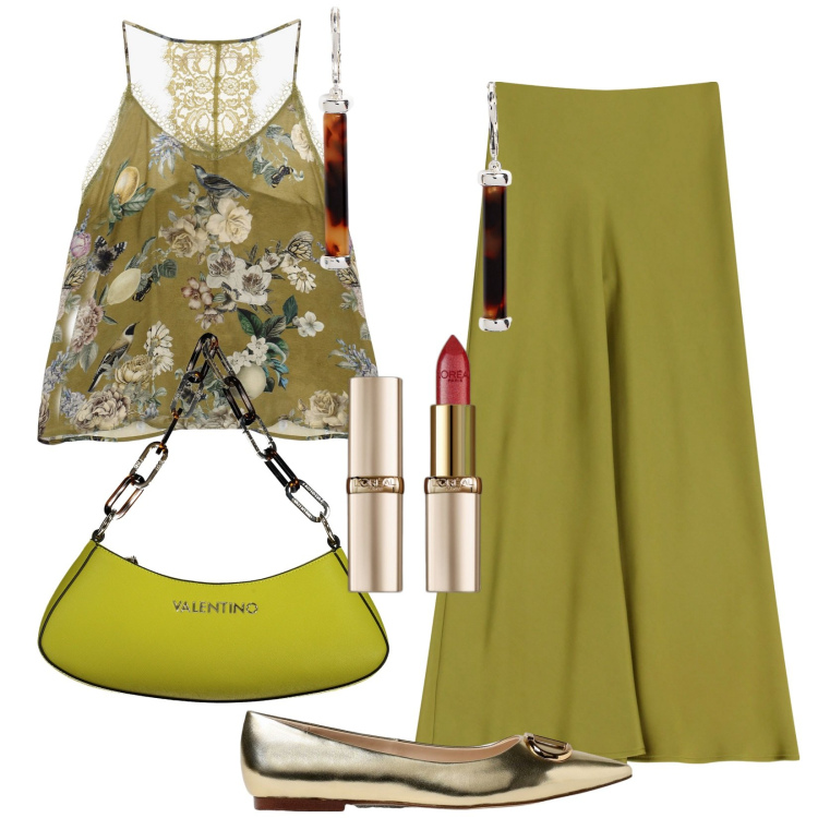 Outfit donna - Total look #1933017. Stile Minimal per Serata fuori. Abbinamento con rossetti, canottiere, gonne lunghe, orecchini, ballerine, borse a spalla.