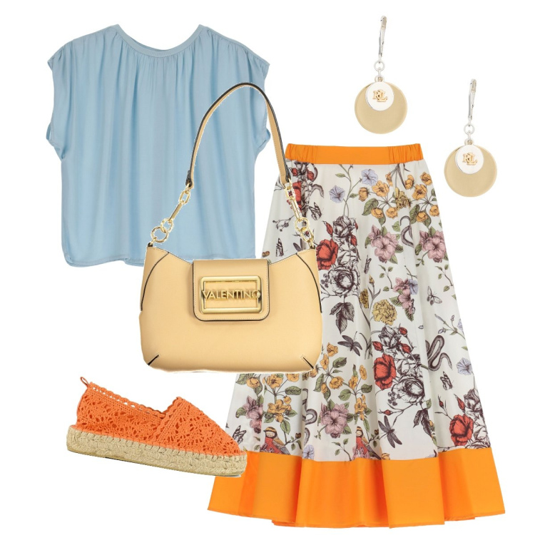 Outfit donna - Total look #1933143. Stile Boho per Tutti i giorni. Abbinamento con gonne lunghe, top, orecchini, espadrillas, borse a spalla.