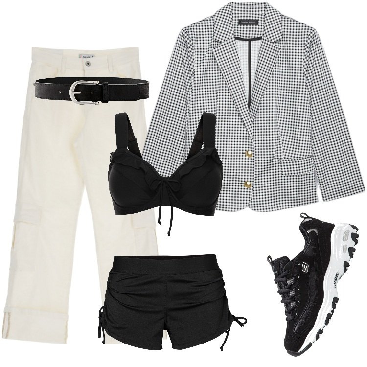 Outfit donna - Total look #1933178. Stile Trendy per Tutti i giorni. Abbinamento con cinture, costumi, scarpe sportive, bikini, pantaloni cargo, blazer.
