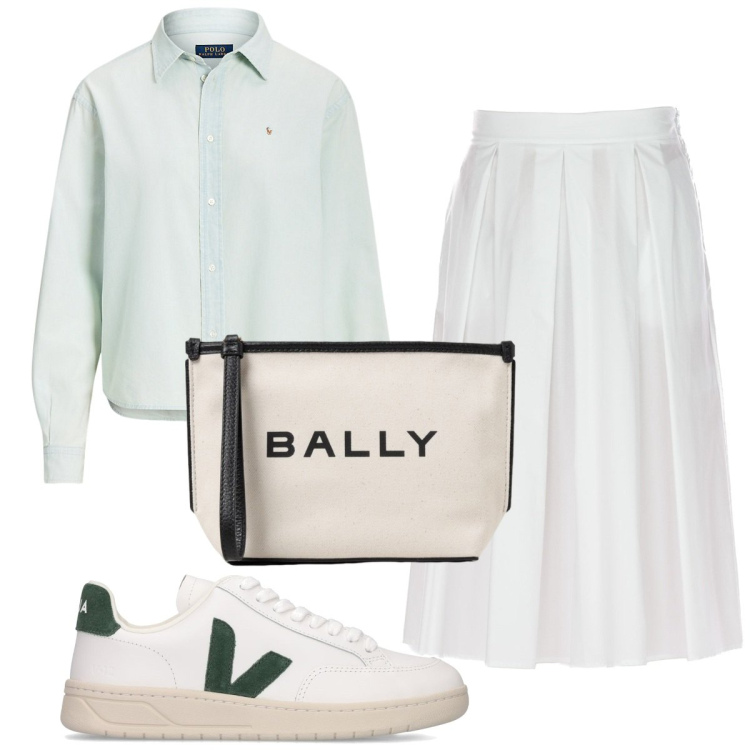 Outfit donna - Total look #1933236. Stile Trendy per Tutti i giorni. Abbinamento con camicie, gonne longuette, sneakers, clutch.