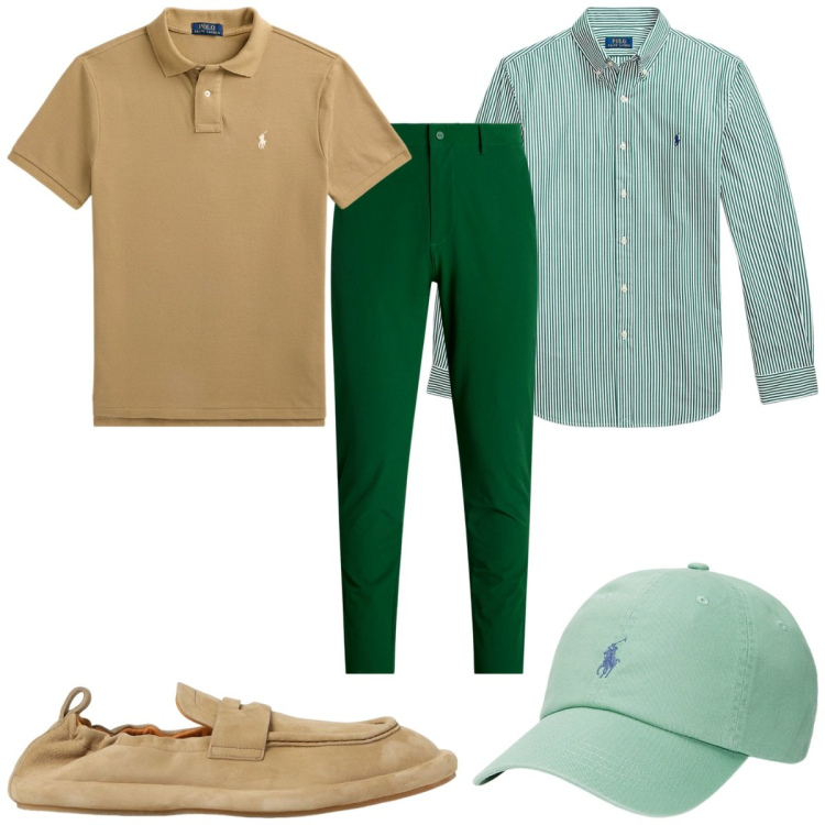 Outfit uomo - Total look #1933320. Stile Trendy per Tutti i giorni. Abbinamento con polo, camicie, cappelli, pantaloni, scarpe stringate.